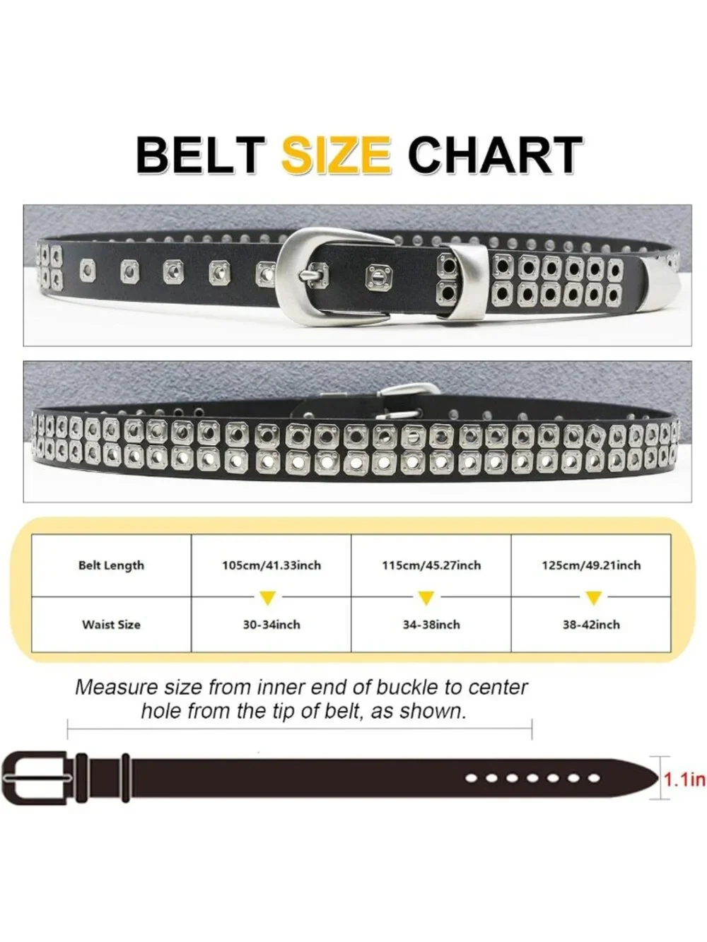 Genuine Leather Black Studded Belt for Men & Women - Y2K Goth Punk Style